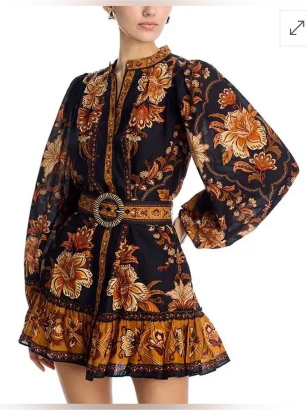 NWT Size M - Farm Rio Majestic Garden Long-Sleeve Button-Front Mini Dress - Picture 3 of 14